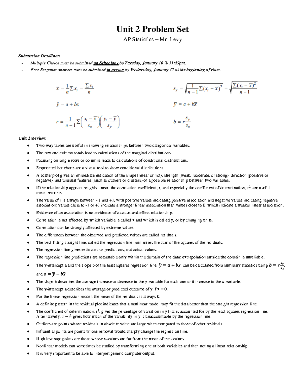 Unit+2+Problem+Set - answer keyplease - Unit 2 Problem Set AP ...