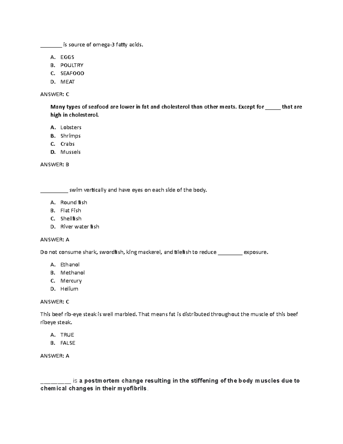 Quiz 2 - Chapter 7,8,9 - _______ is source of omega-3 fatty acids. A ...