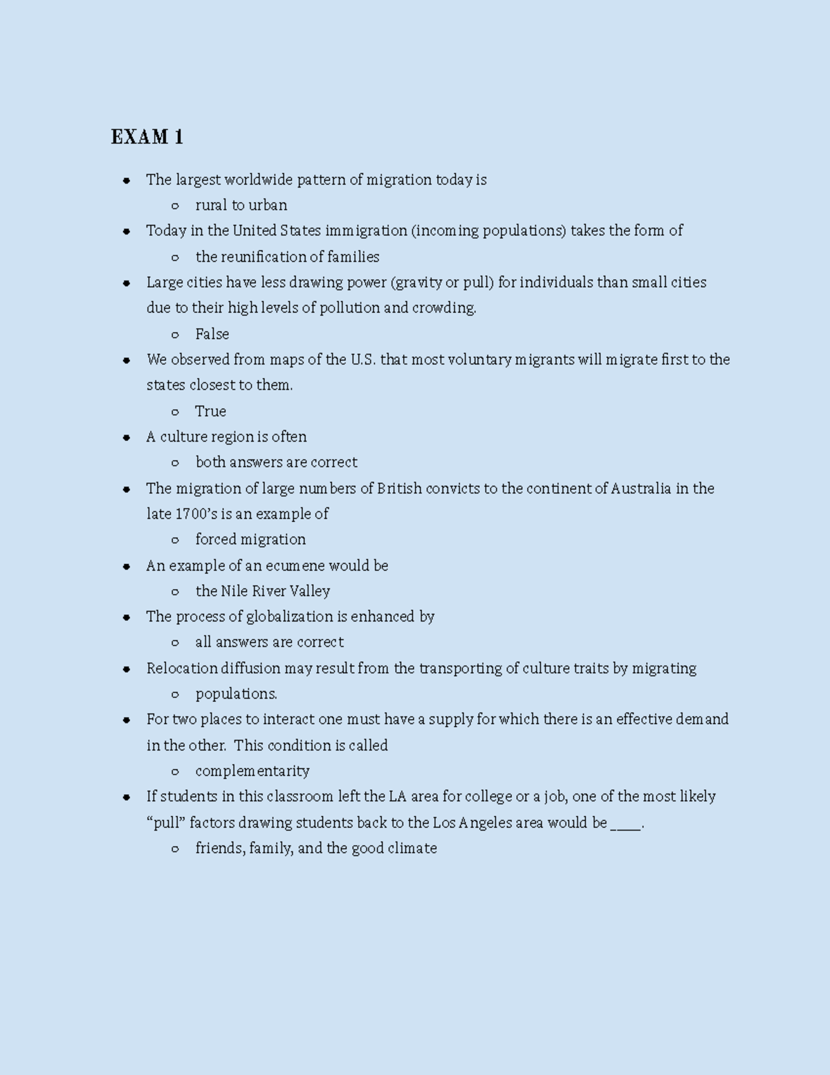 Exam 1 - Exam Number 1 Of The Course Geography 102. - EXAM 1 The ...