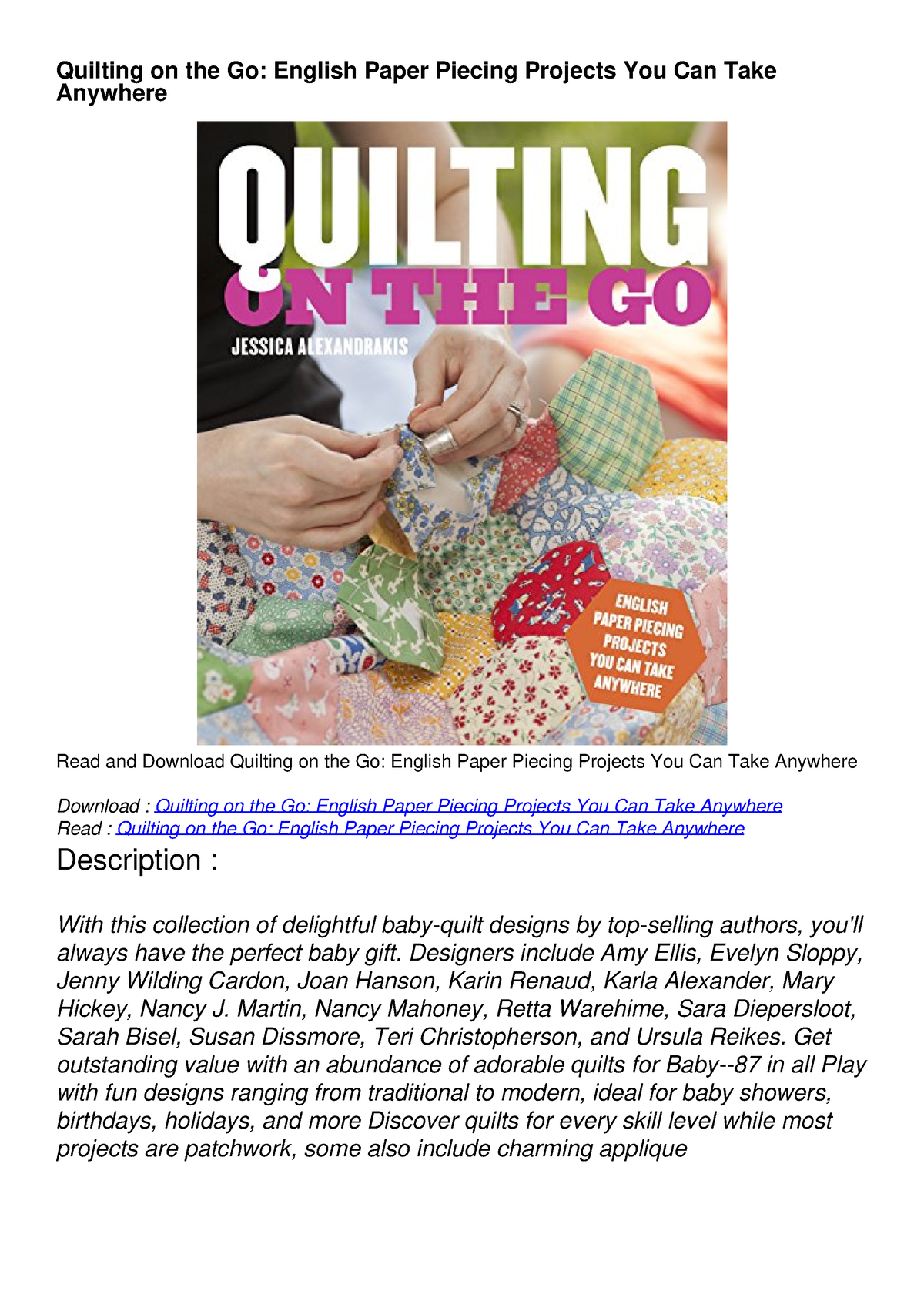 Quilting On The Go: English Paper Piecing