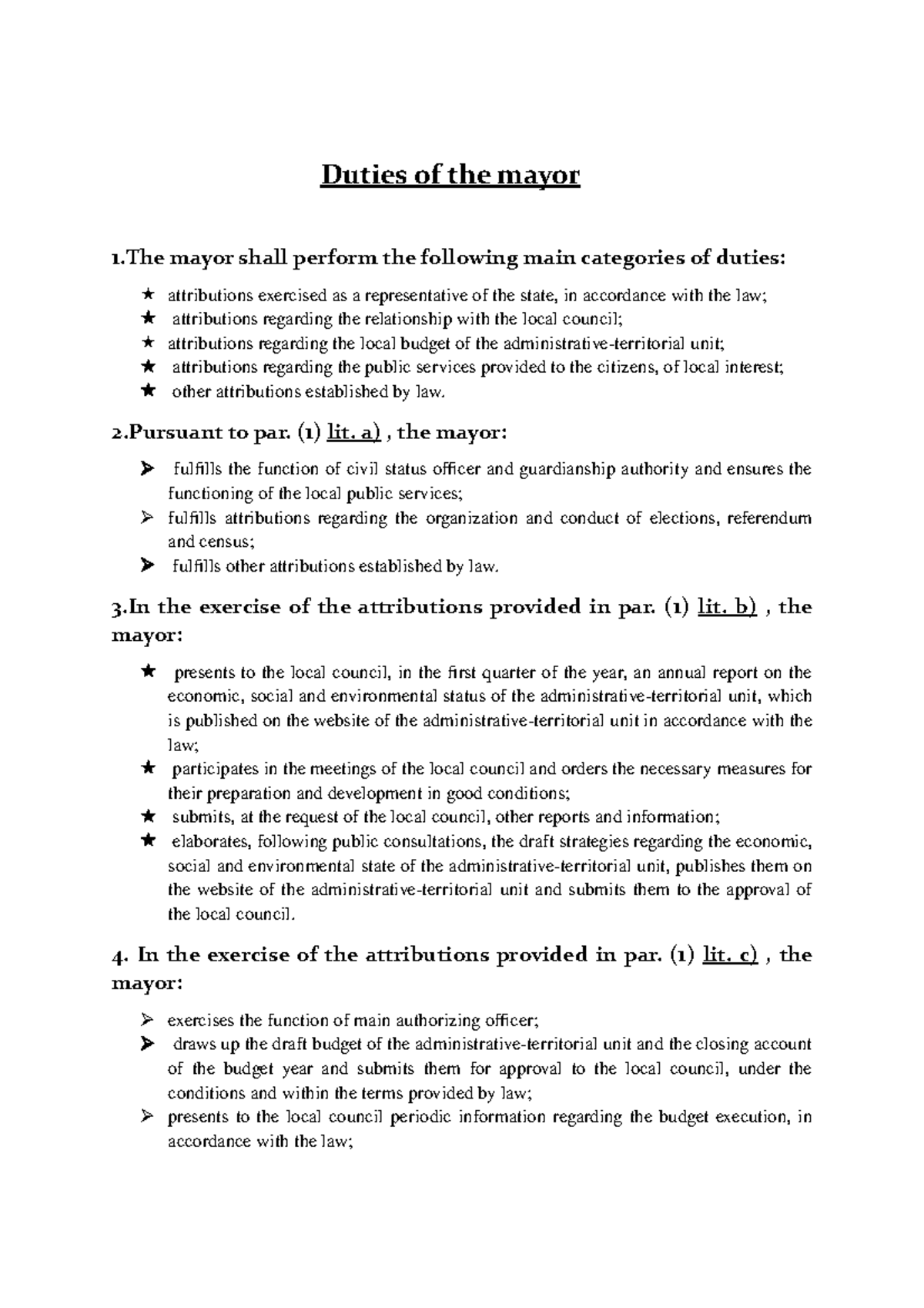 Referat Engleza 1 - Duties of the mayor 1 mayor shall perform the ...