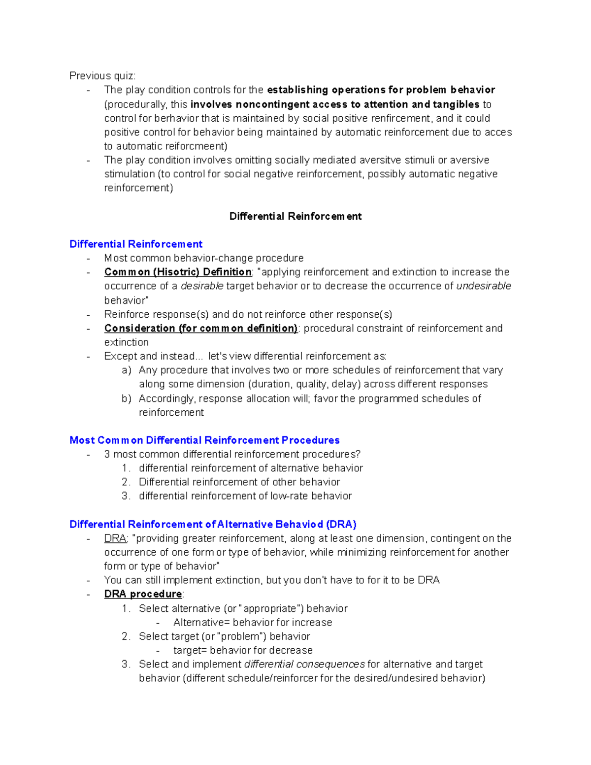 differential reinforcement and shaping lecture Previous quiz The