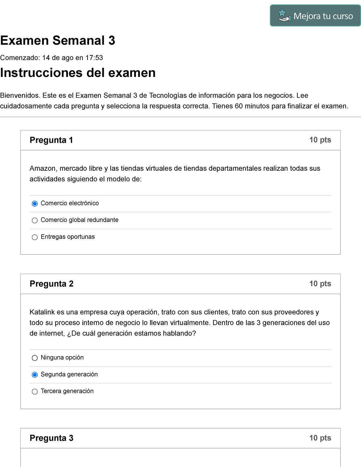 Examen Examen Semanal 3 - Examen Semanal 3 Comenzado: 14 De Ago En 17 ...