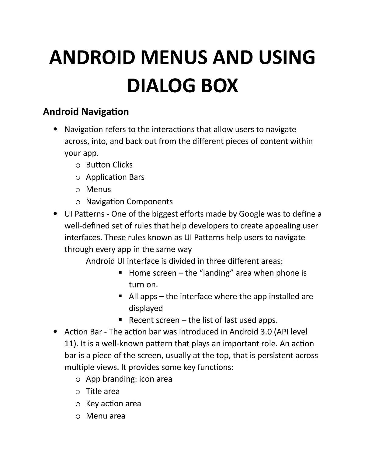 Android Menus And Using Dialog Box Android Menus And Using Dialog Box