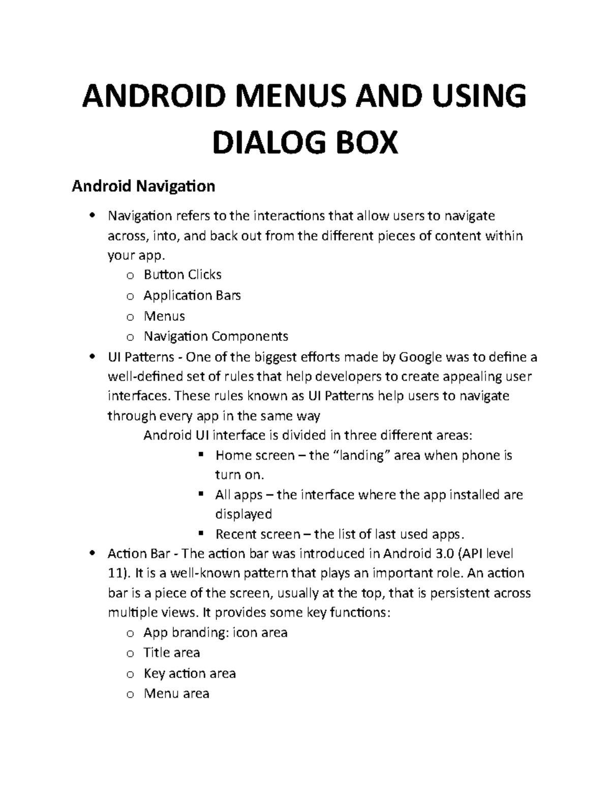 Android Menus And Using Dialog Box Android Menus And Using Dialog Box