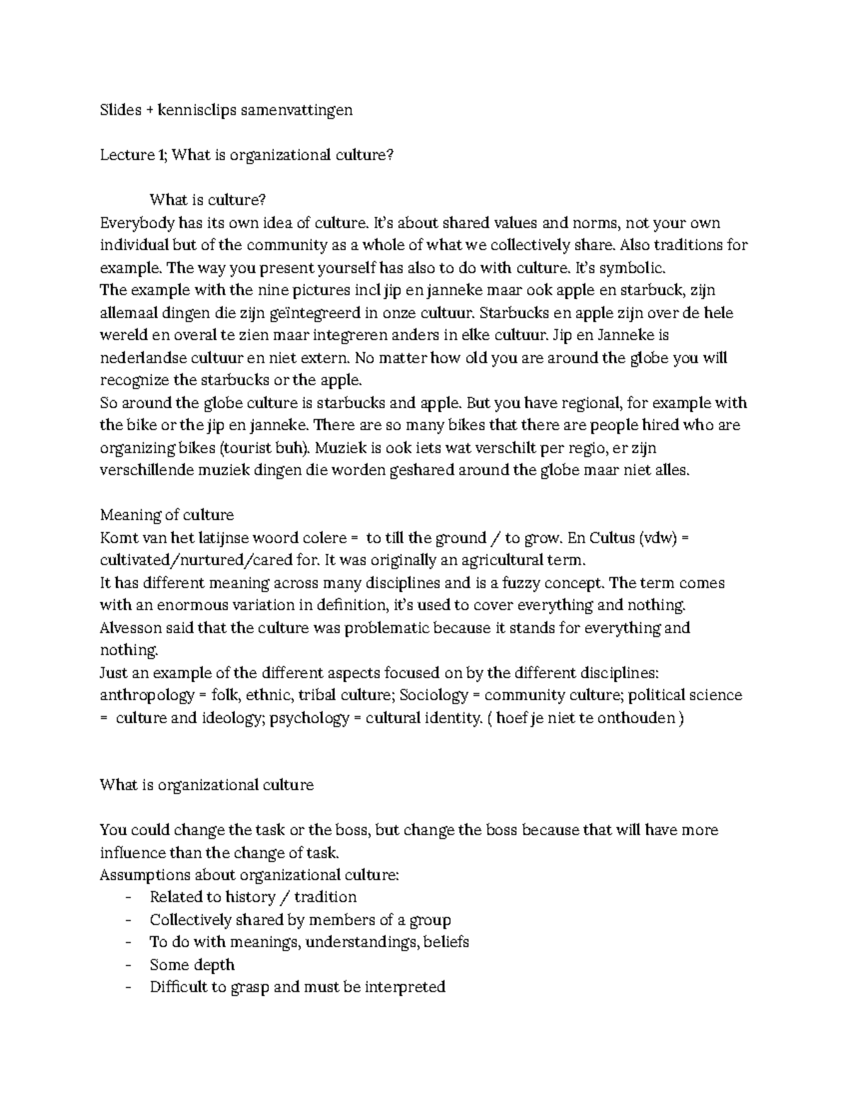 OCC organizational culture change Slides + kennisclips samenvattingen