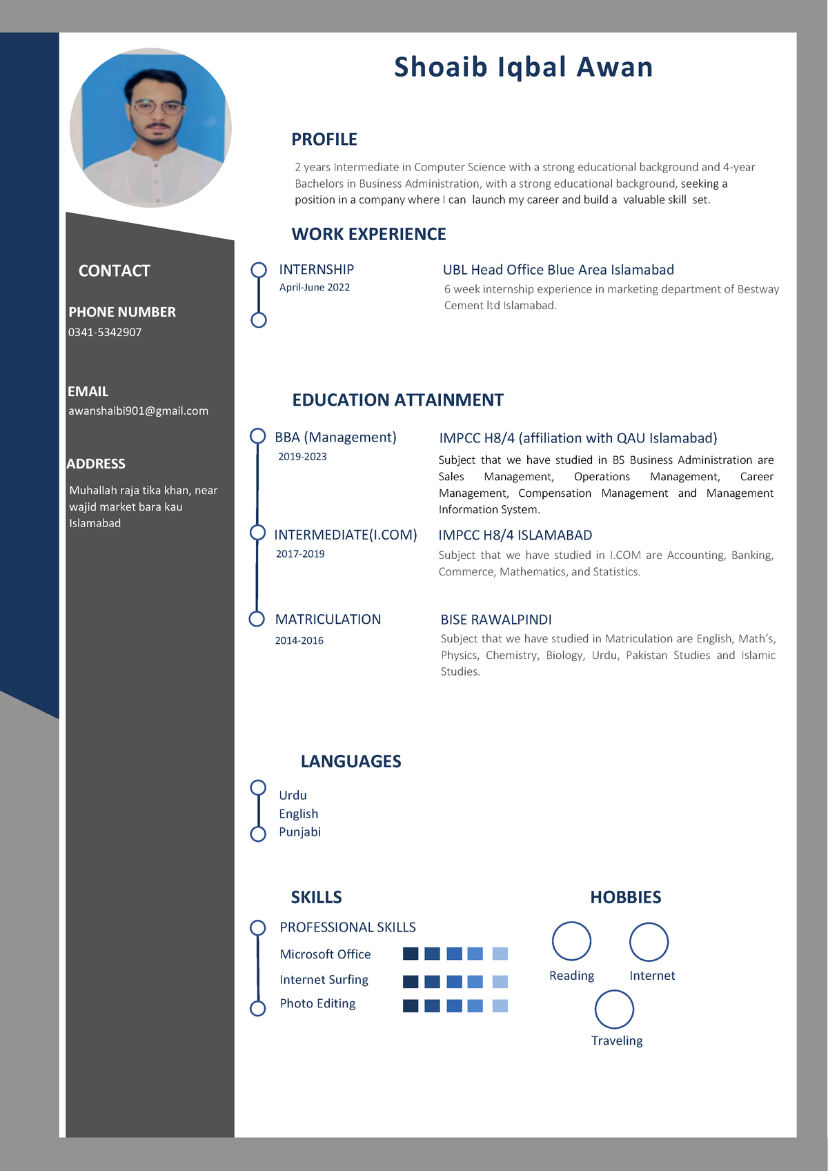 Shoaib CV - Cv for job - Z Shoaib Iqbal Awan PROFILE 2 years ...