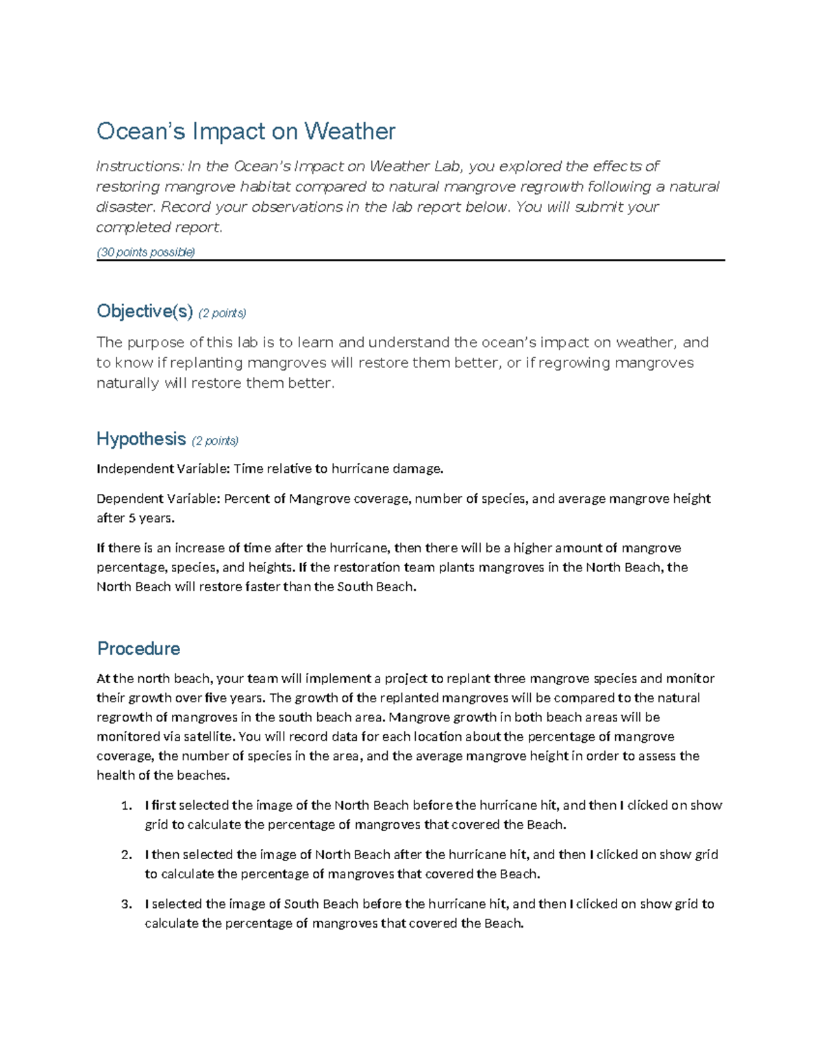 Oceans impact on eather lab report - Ocean’s Impact on Weather ...