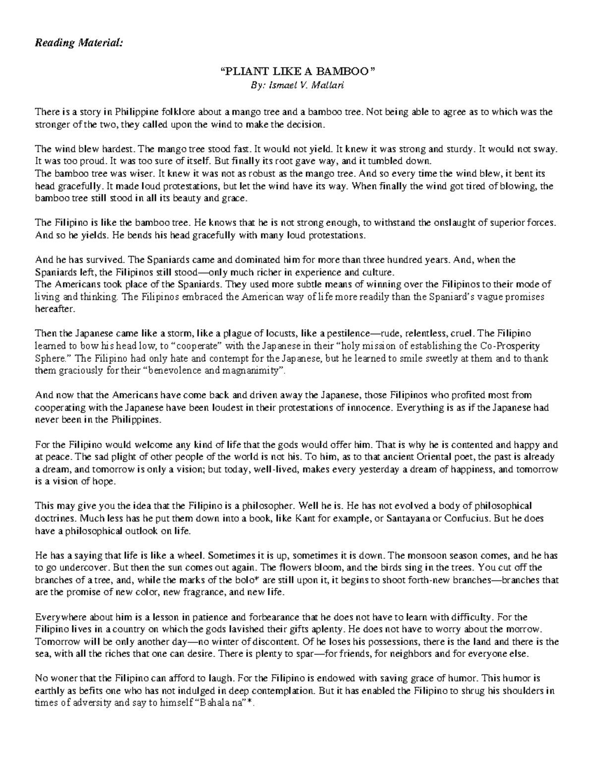 Pliant Like A Bamboo Reading Material Reading Material “PLIANT