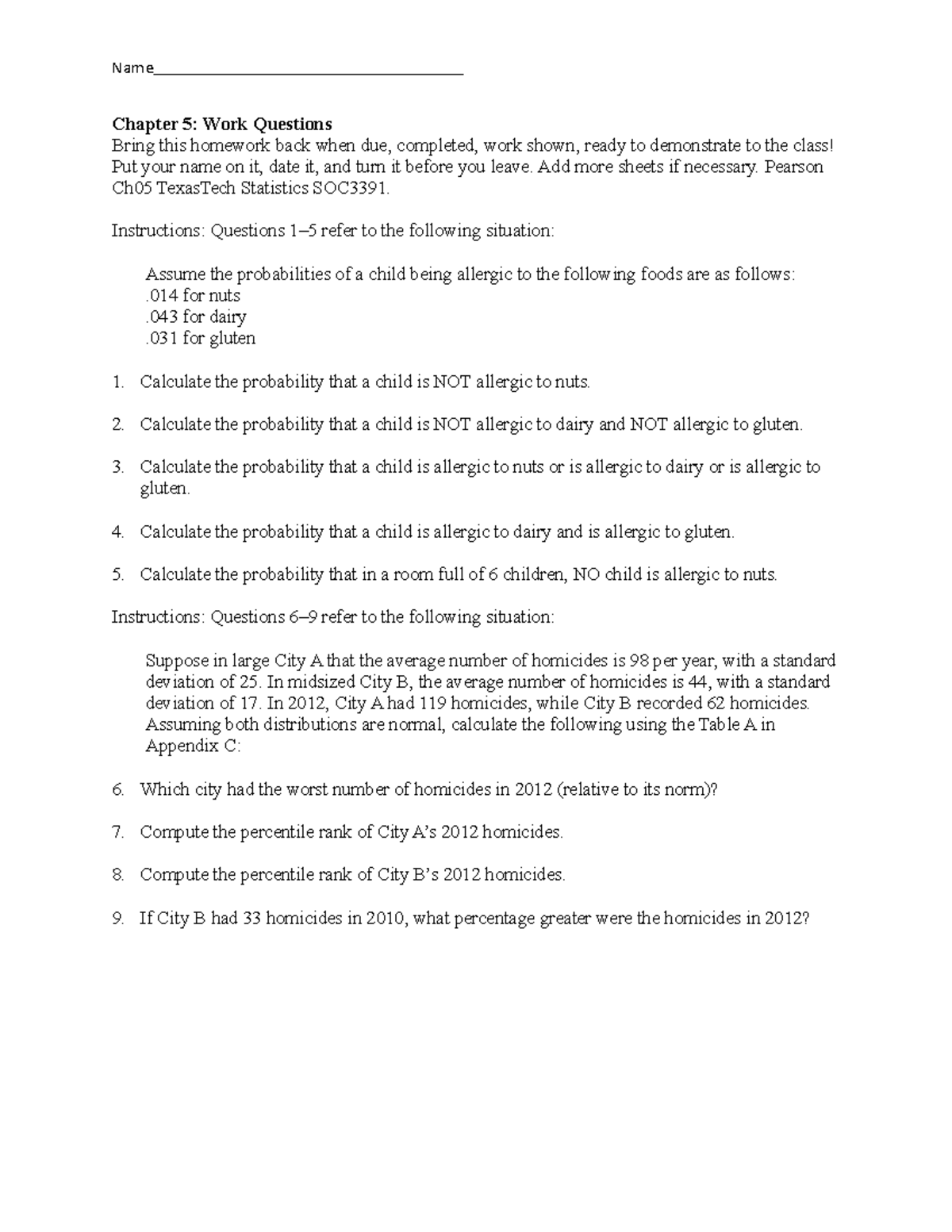 Levin Hmwk Ch 05 - Homework - Name Chapter 5: Work Questions Bring This ...