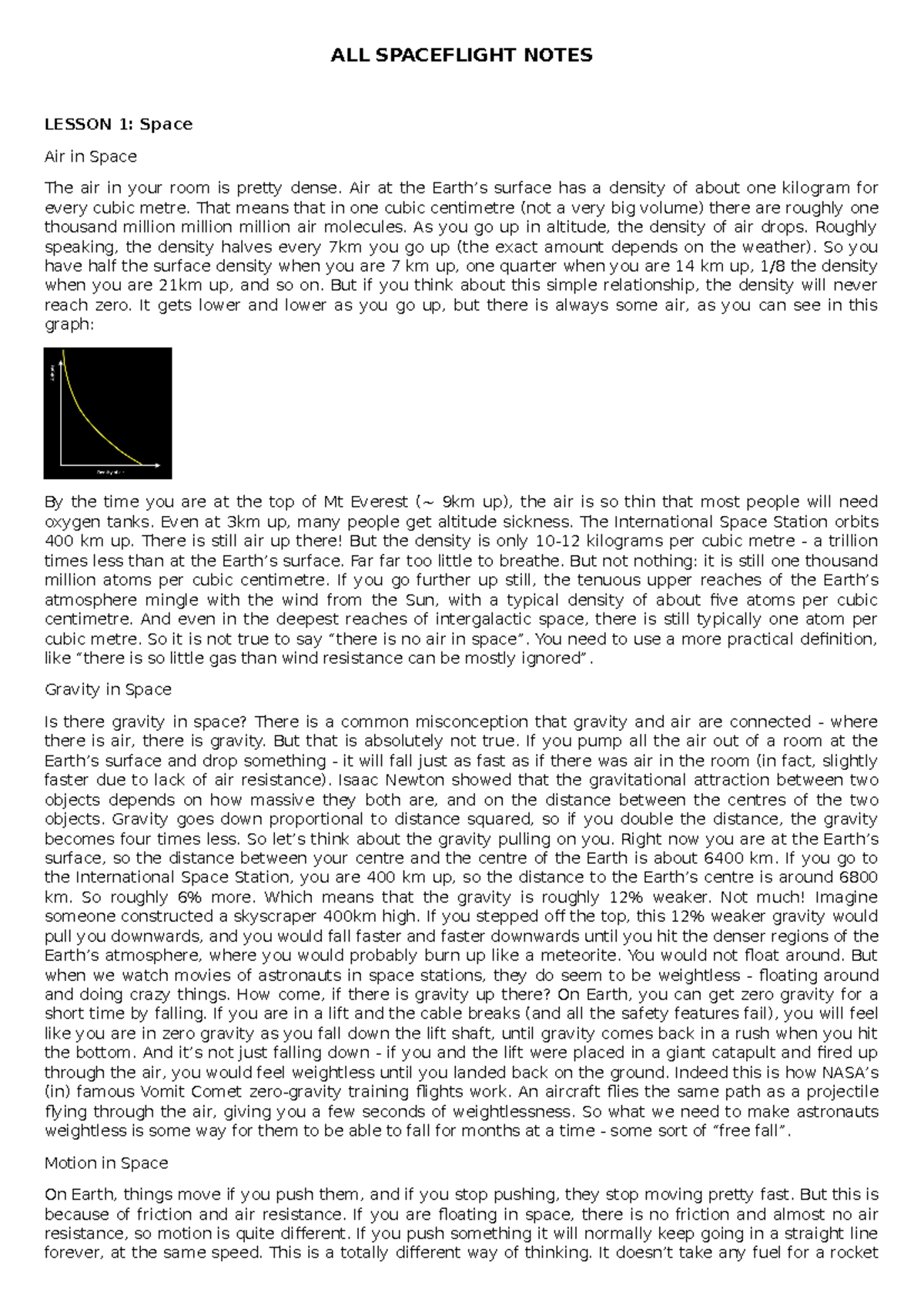 ALL Spaceflight Notes - ALL SPACEFLIGHT NOTES LESSON 1: Space Air in ...