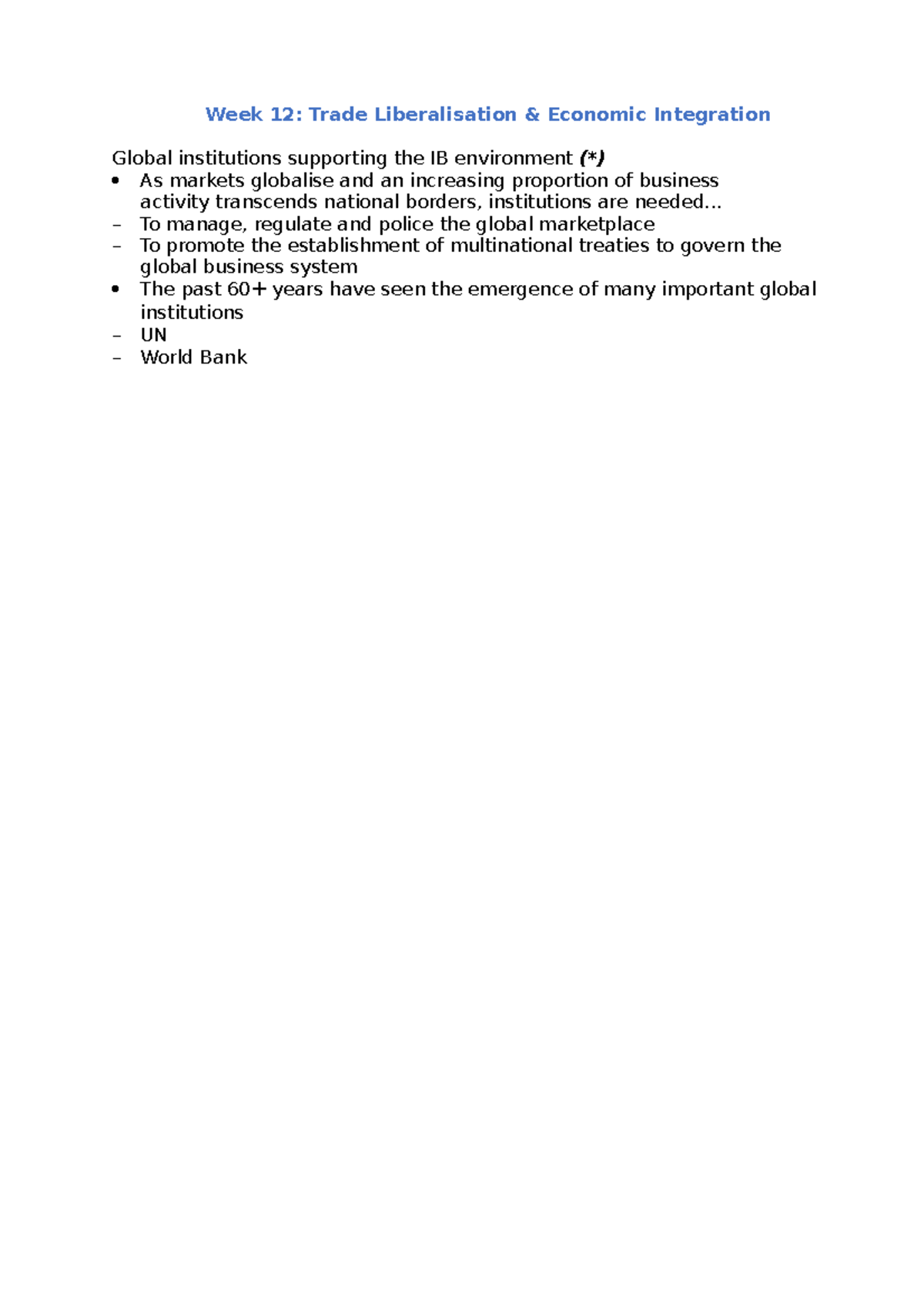 BSB119 Week 12 Lecture - Week 12: Trade Liberalisation & Economic ...