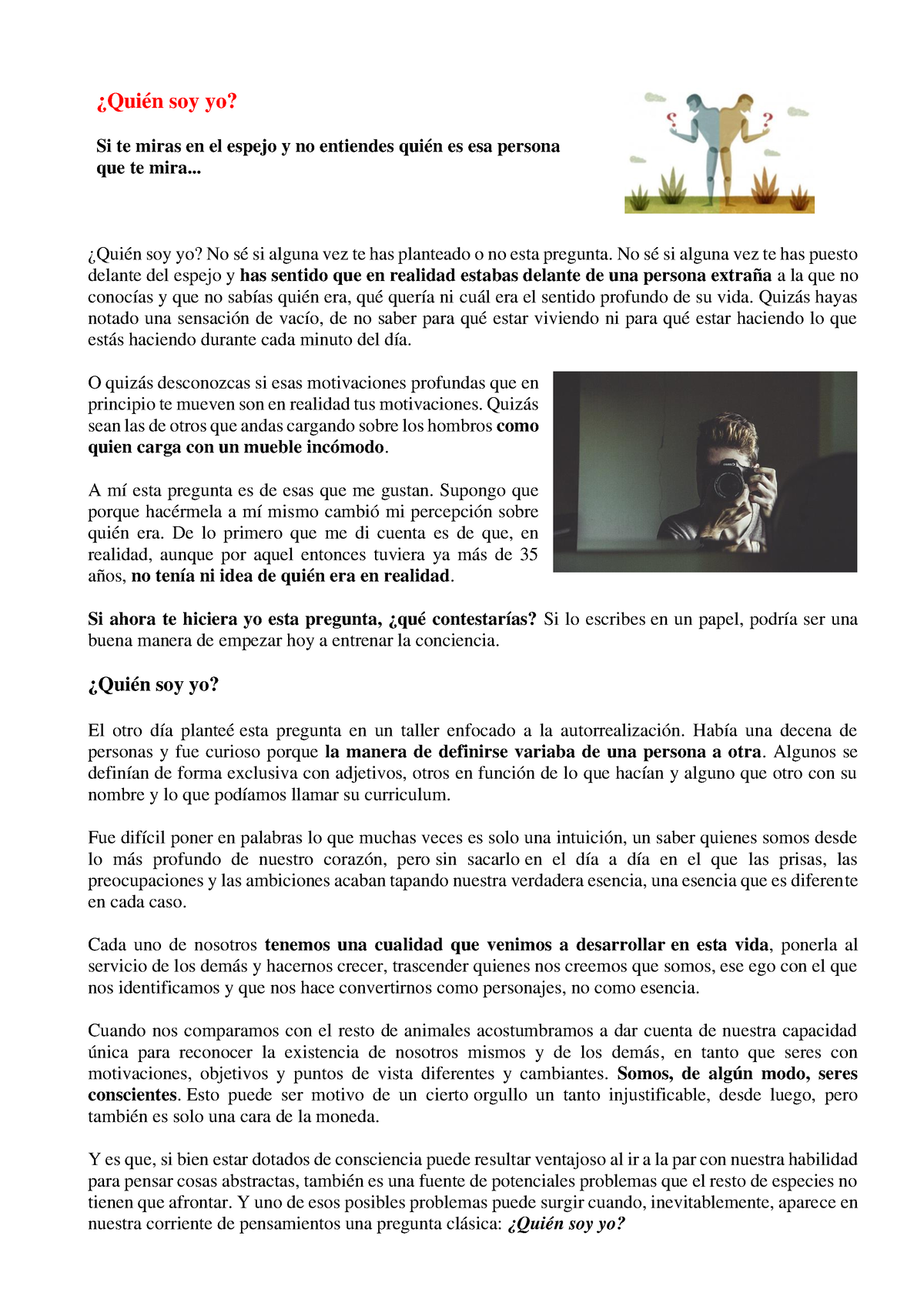 1 Quién Soy De Dónde Vengo Hacia Dónde Voy - ¿Quién soy yo? Si te miras en  el espejo y no entiendes - Studocu