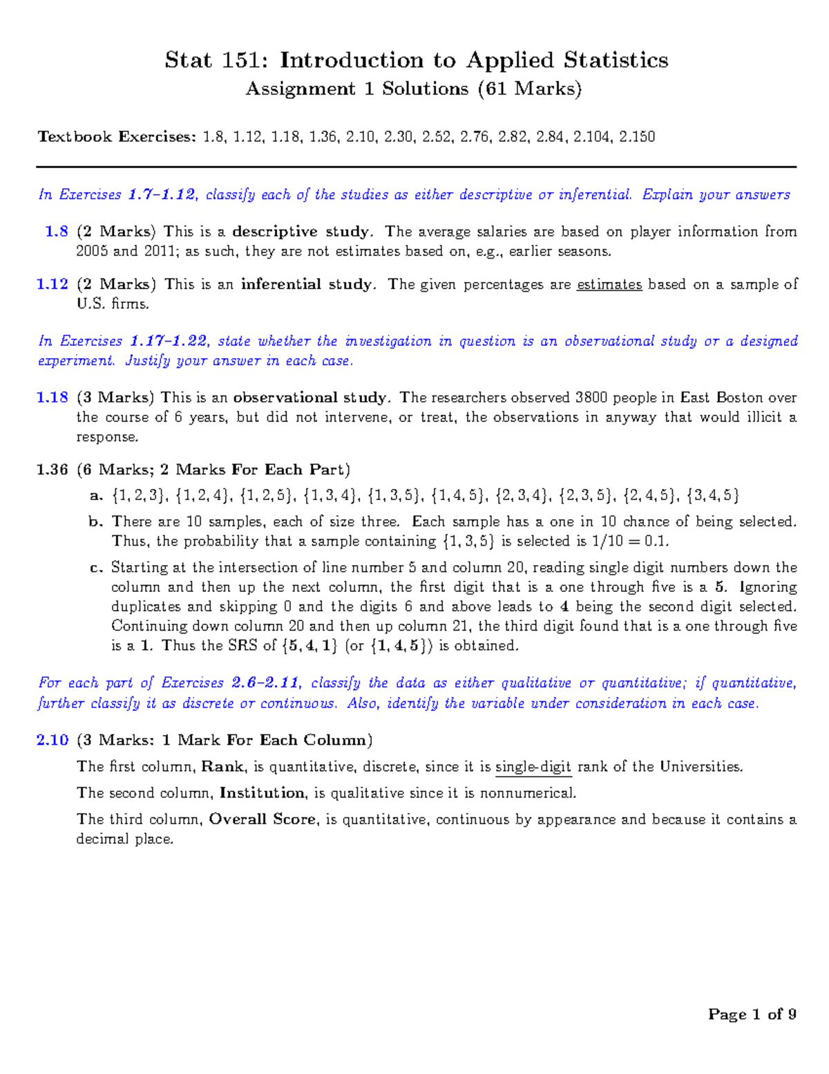 stat 301 assignment 1 solution 2022