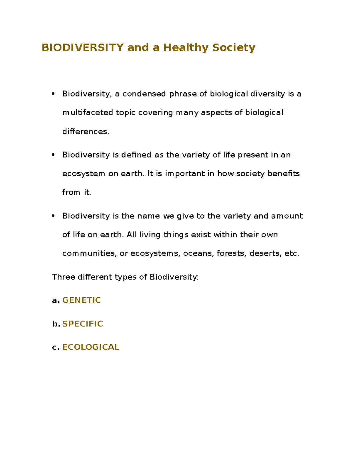 biodiversity and healthy society essay