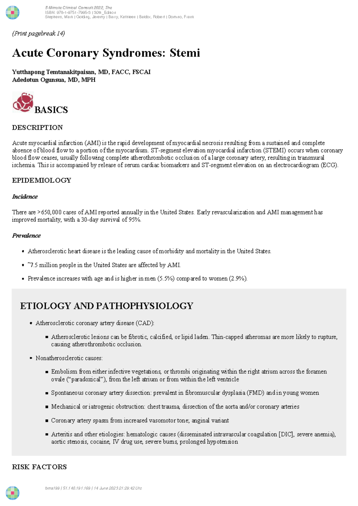 Acute Coronary Syndromes Stemi - ISBN: 978-1-9751-7995-3 | 30th_Edition ...