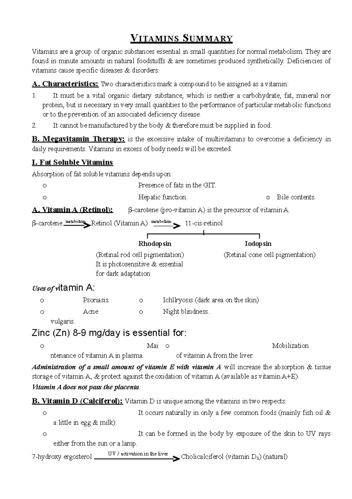 8VitSummary and details descriptions VITAMINS SUMMARY Vitamins are a group of organic