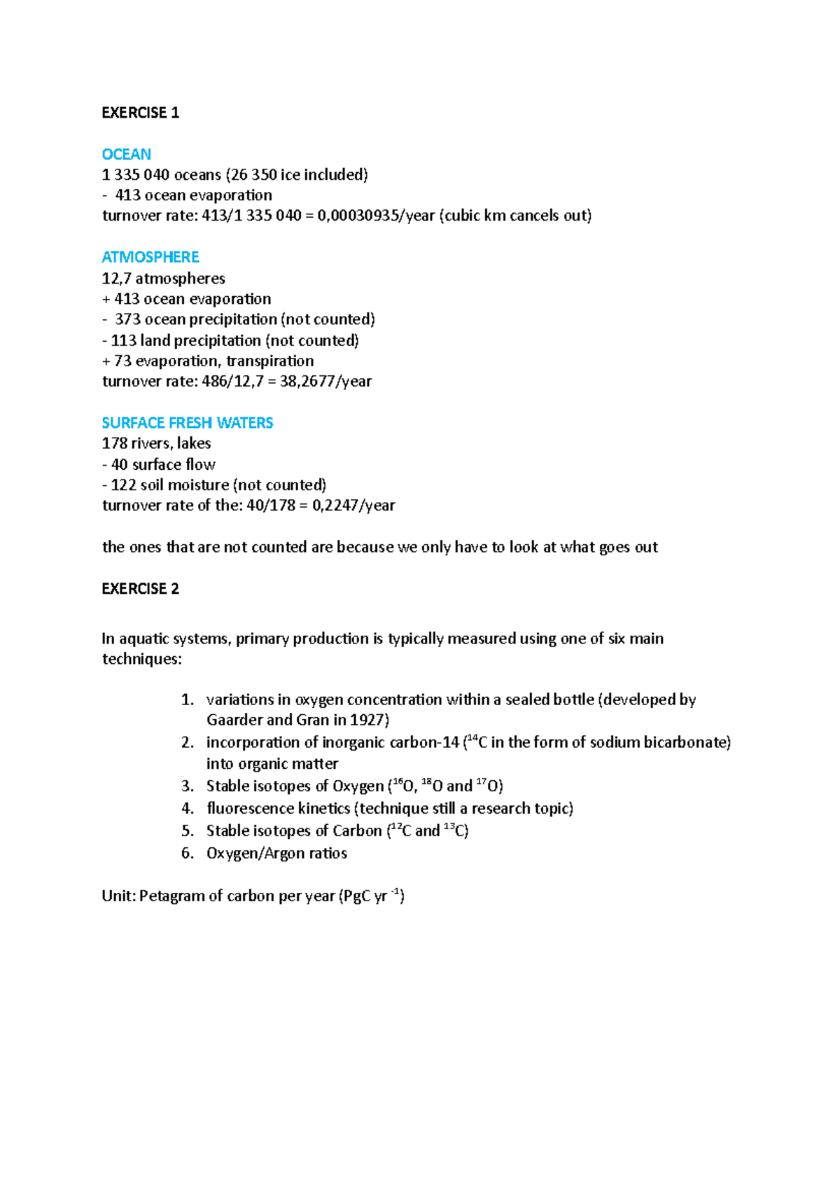 Exercises for spring semester - EXERCISE 1 OCEAN 1 335 040 oceans (26 ...