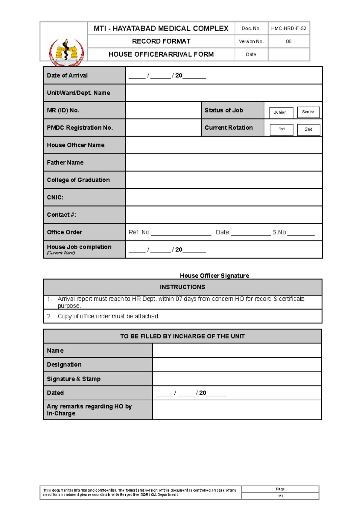 HO-Arrival-Form - The best format - MTI - HAYATABAD MEDICAL COMPLEX Doc ...