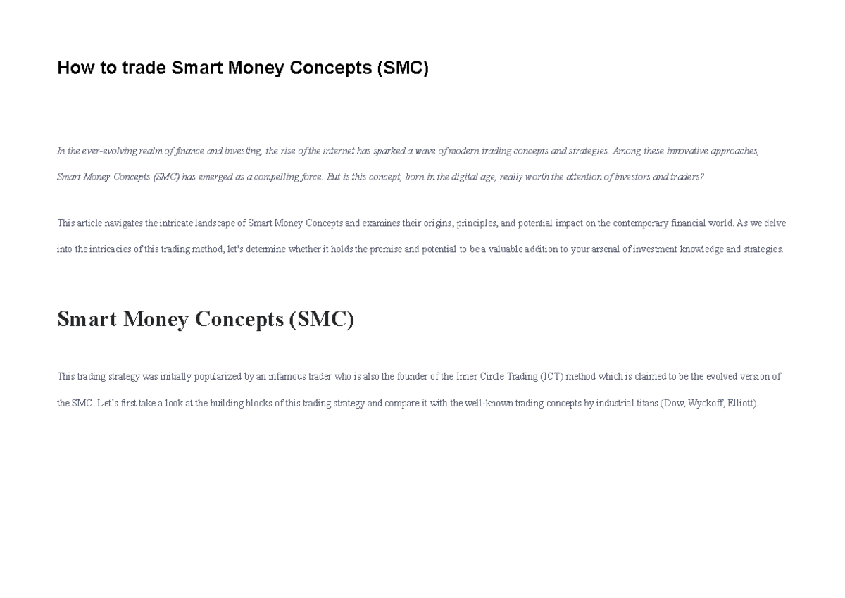How to trade Smart Money - Among these innovative approaches, Smart ...