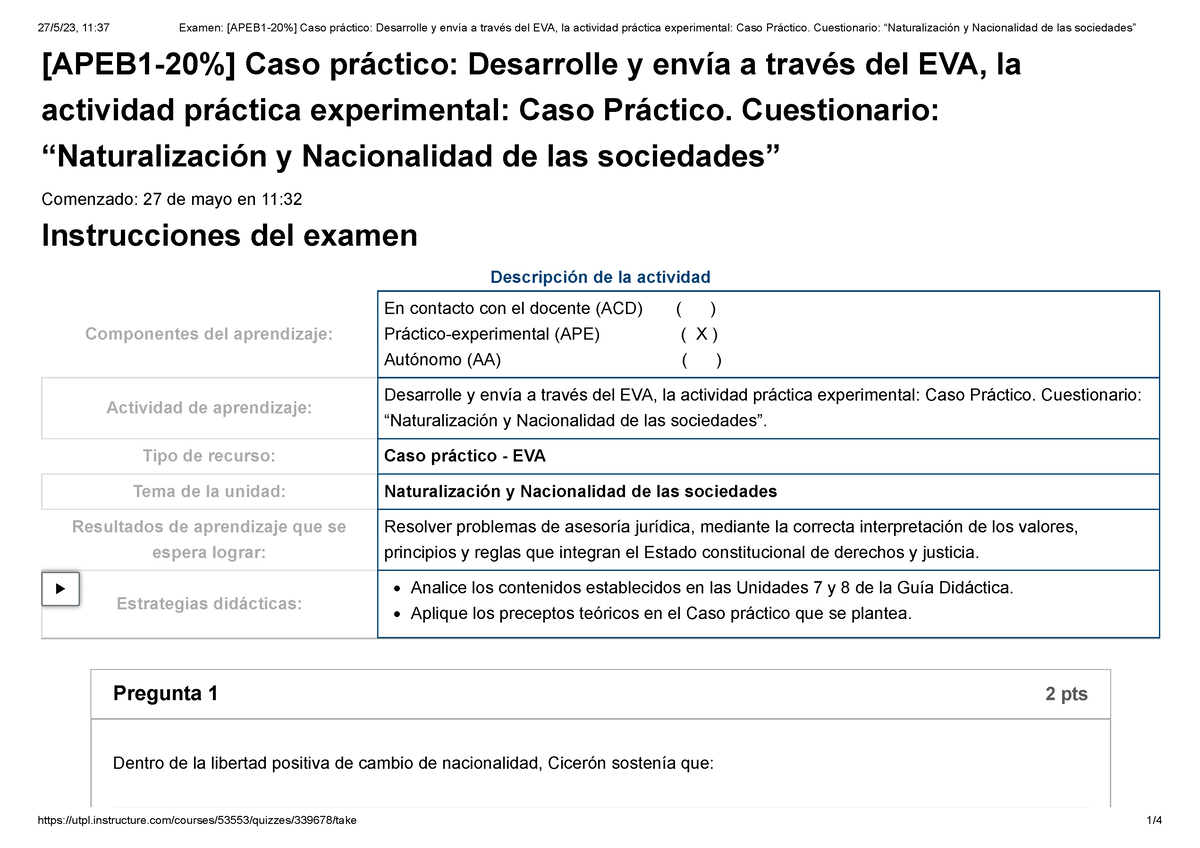 Examen [APEB 1-20%] Caso Práctico Desarrolle Y Envía A Través Del EVA ...