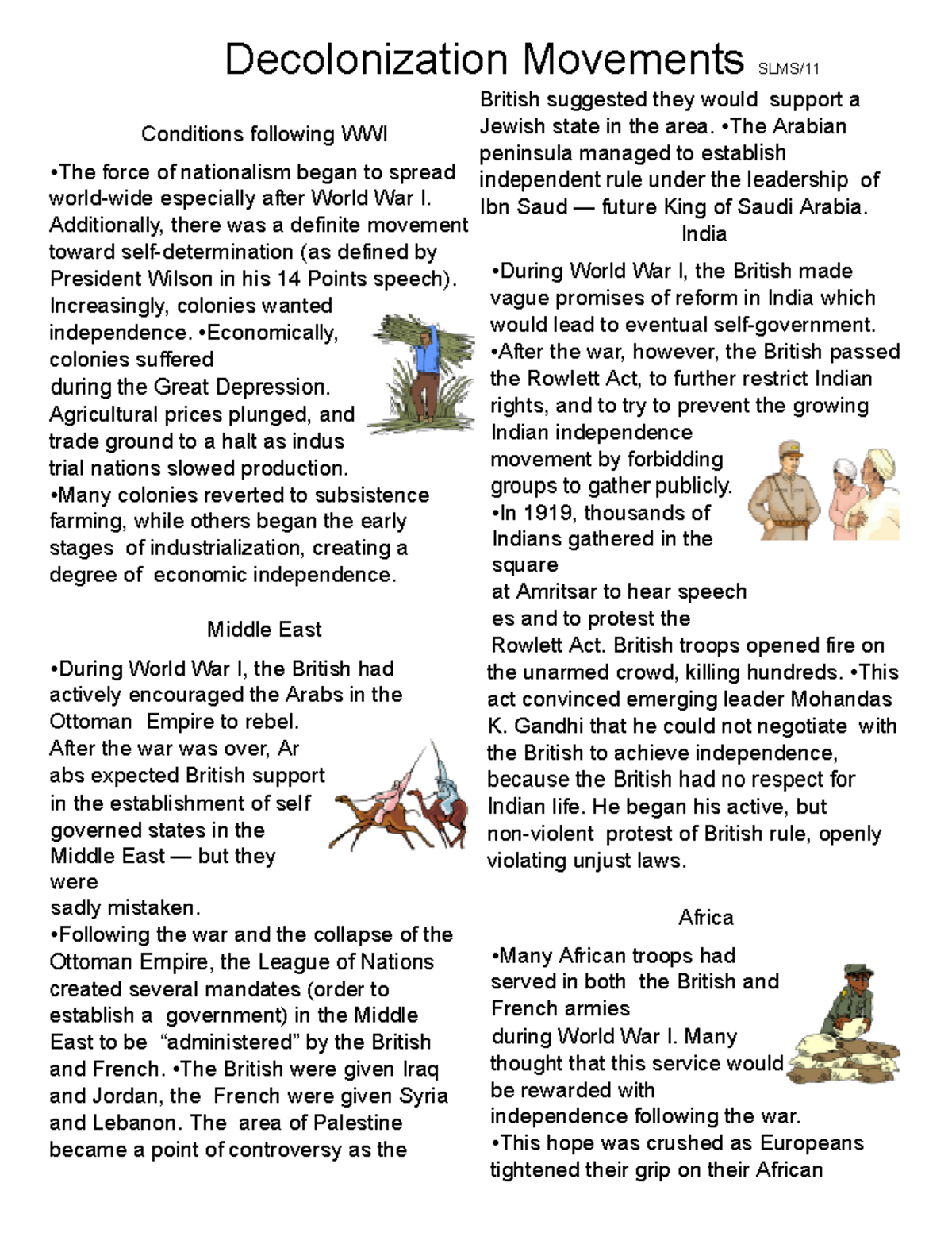 Printable Decolonization - Decolonization Movements SLMS/ Conditions ...