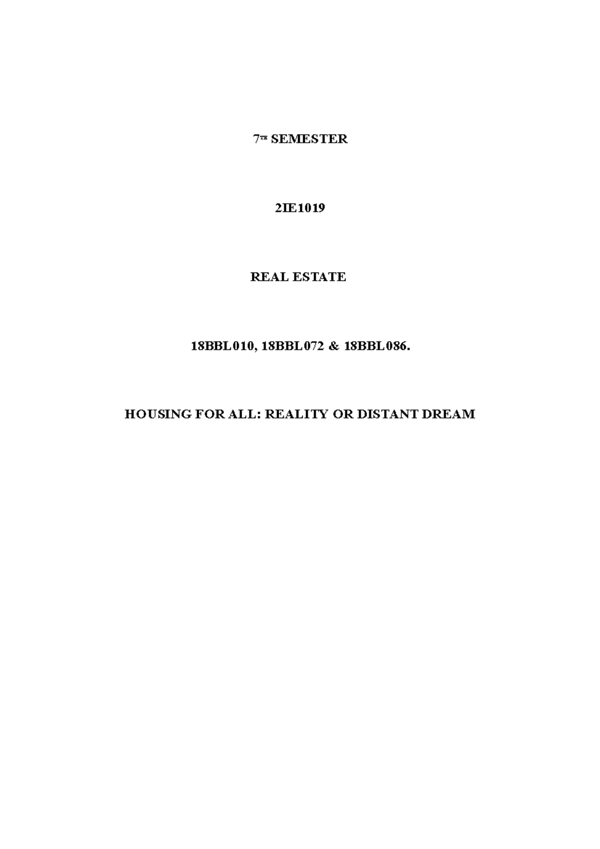 Abstract Real Estate - 7 TH SEMESTER 2IE REAL ESTATE 18BBL010, 18BBL072 ...