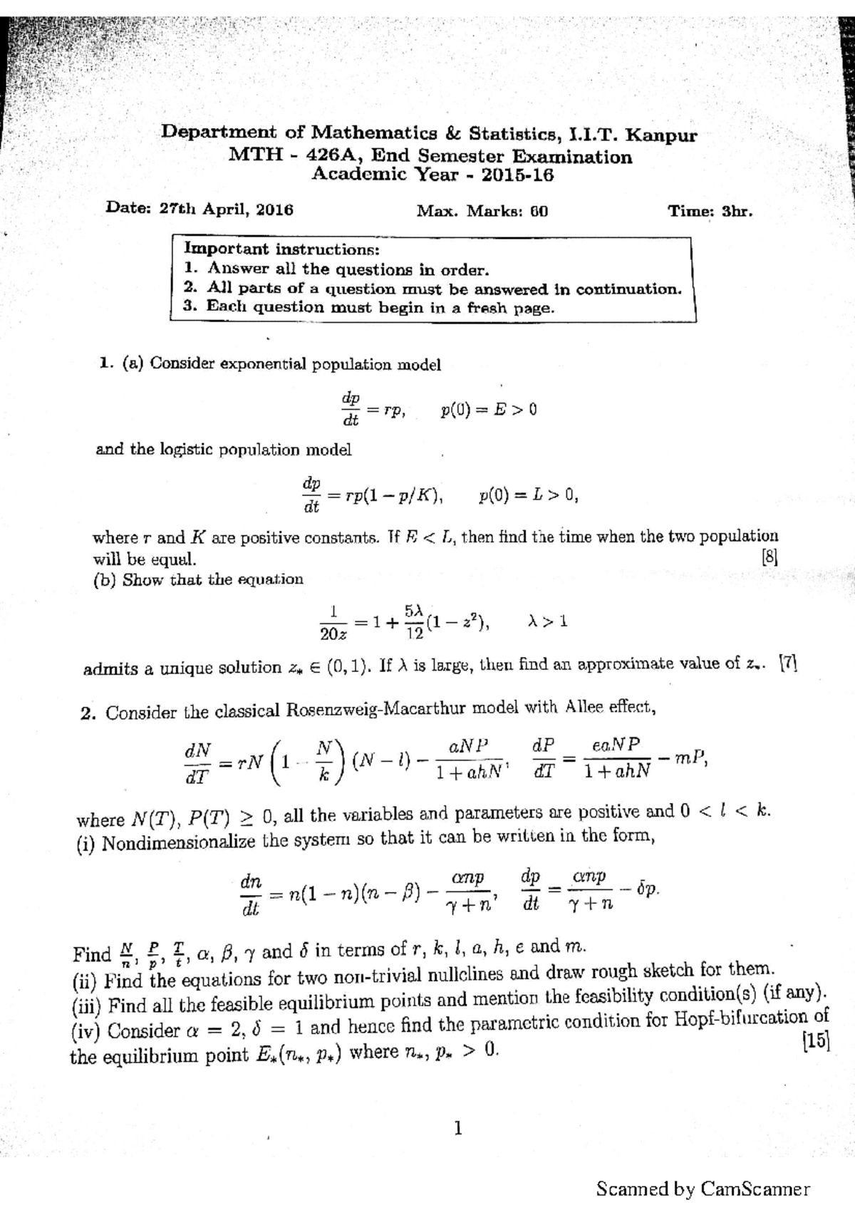 Exam 29 April 2016, questions - An Introduction To Mathematical ...