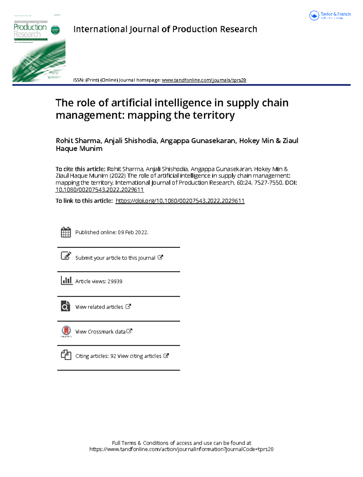 The role of artificial intelligence in supply chain management mapping ...