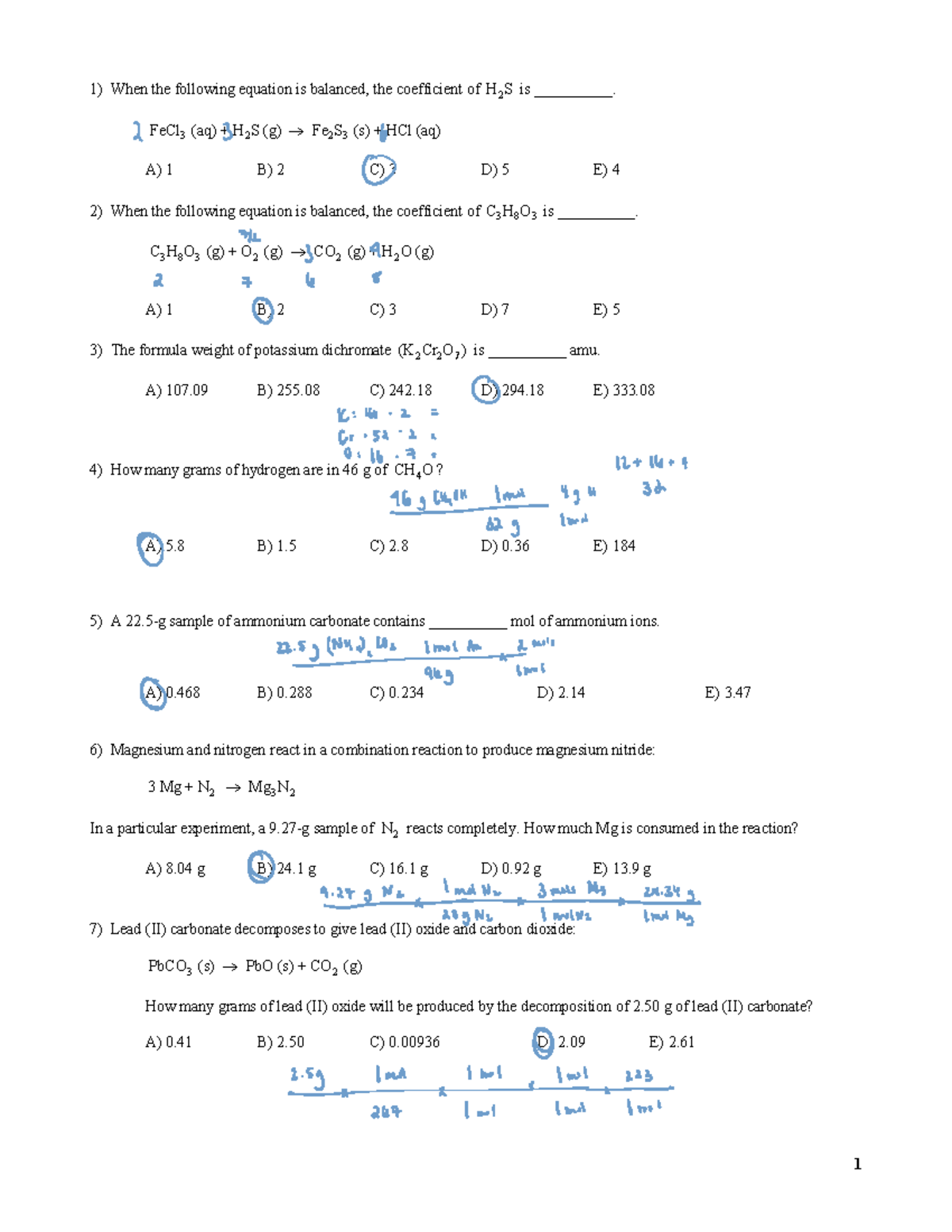 Answers Exam 3 Practice For CHE 1301 - CHE 1301 - Baylor University ...