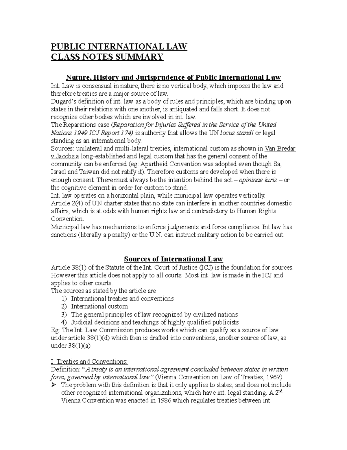 Public International LAW - PUBLIC INTERNATIONAL LAW CLASS NOTES SUMMARY ...