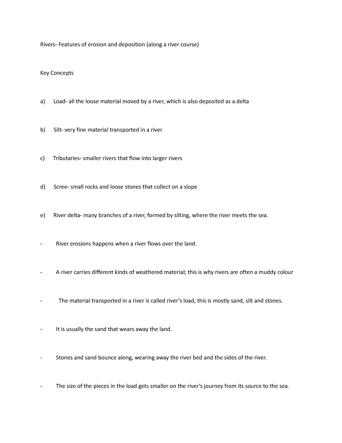 Rivers- Feature grade 9 - Rivers- Features of erosion and deposition ...