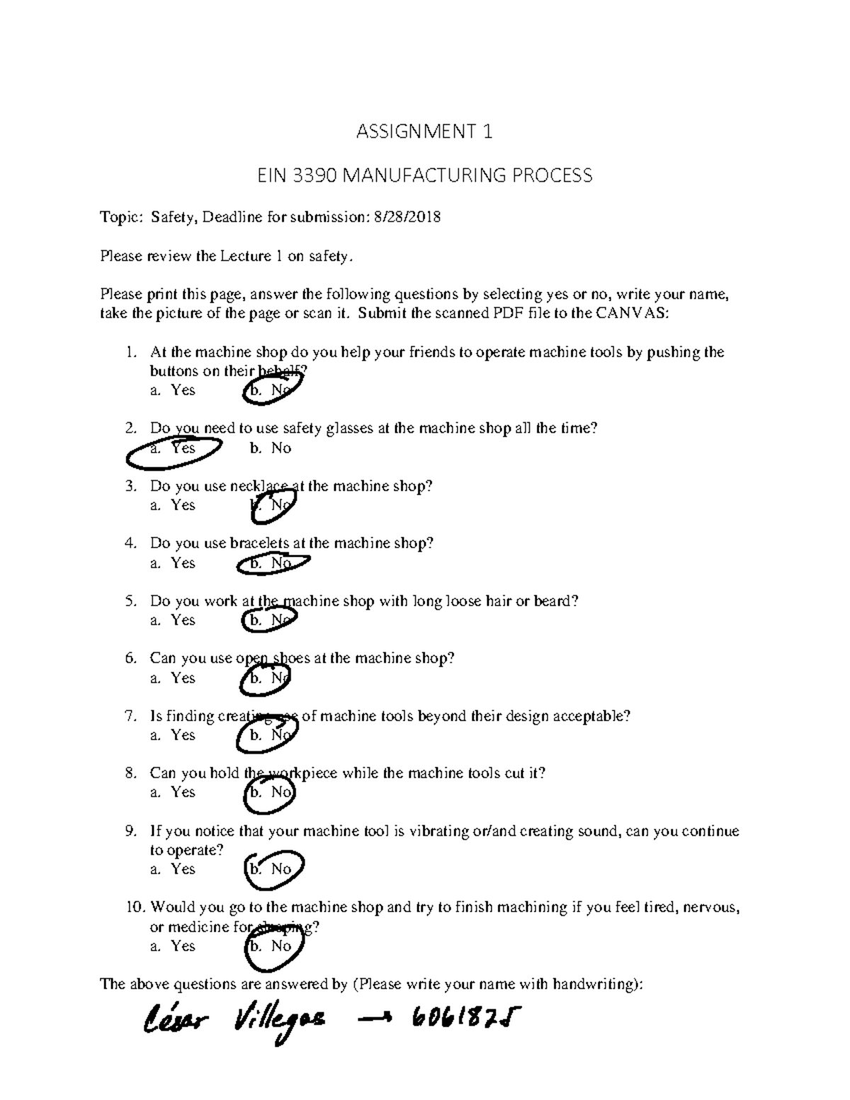 Assignment+1+-+Safety - ASSIGNMENT 1 EIN 3390 MANUFACTURING PROCESS ...