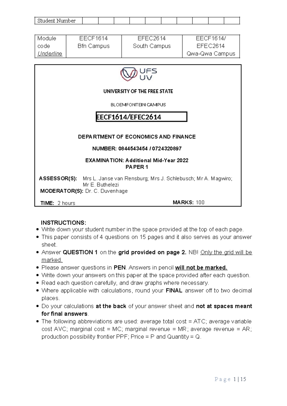 Examination 2 MEMO - Second exam with memo for EECF 1614 - EECF1614 ...