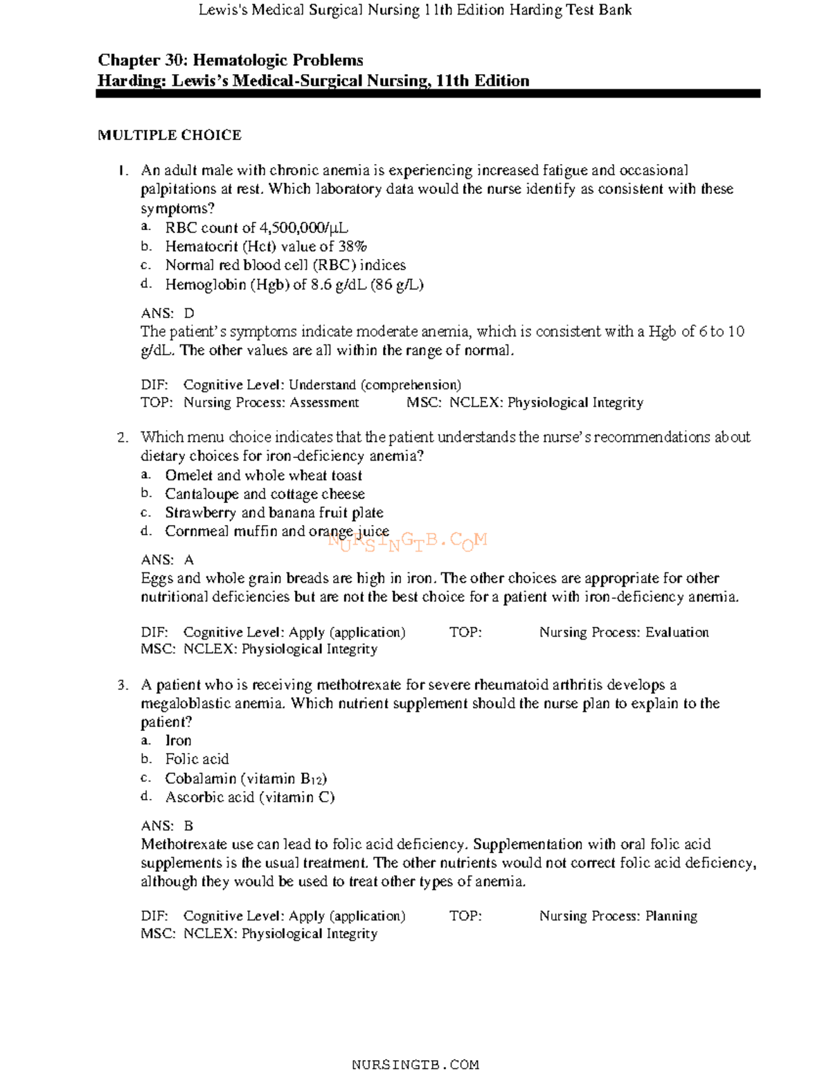 9780323551496 \30 - Nursing notes - NURSINGTB Chapter 30: Hematologic ...