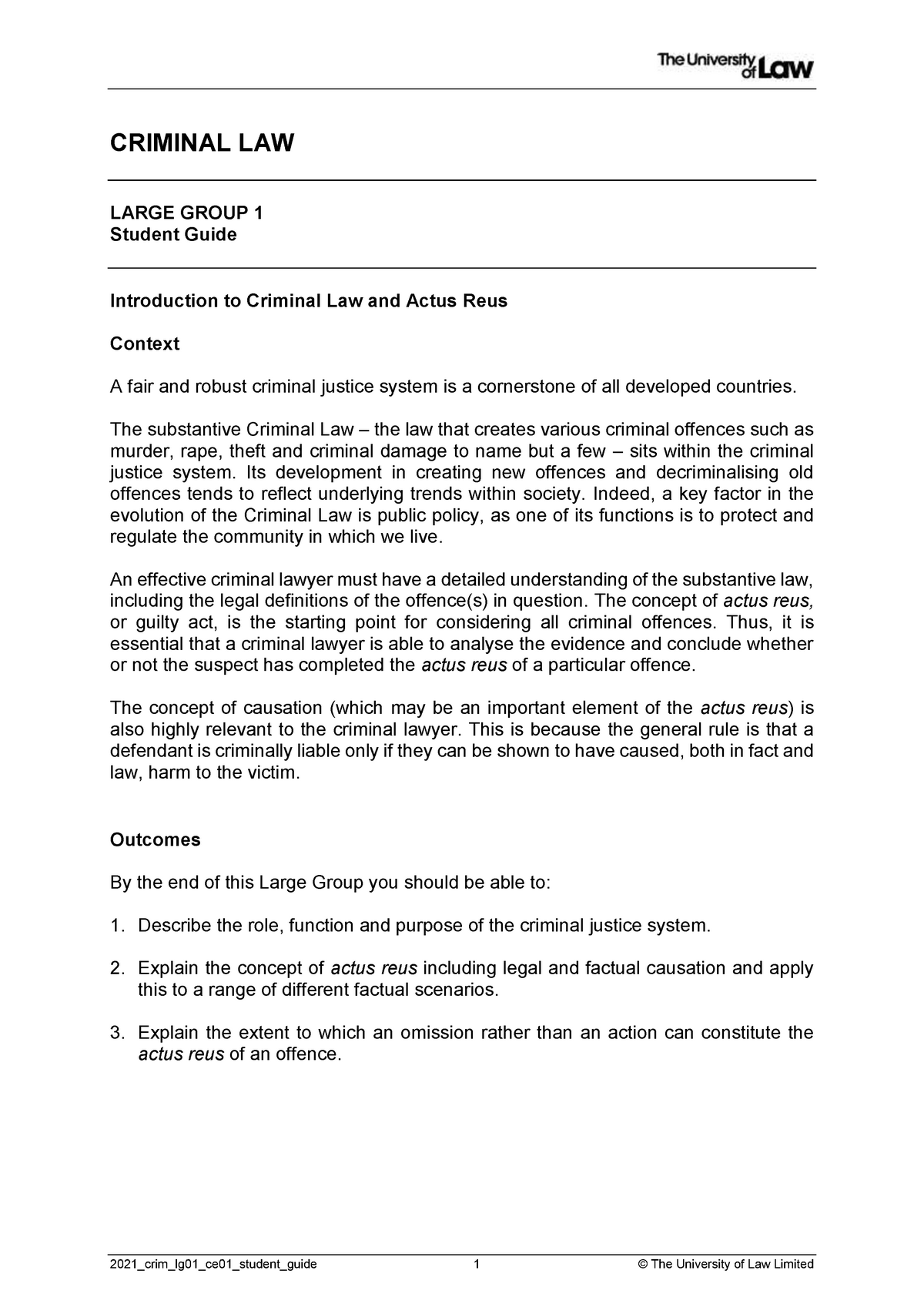 Criminal Law - LG 1 - 2021_crim_lg01_ce01_student_guide 1 © The ...