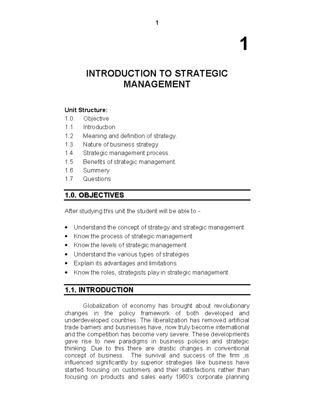 Strategic Management - Lecture Notes 3 - 1 INTRODUCTION TO STRATEGIC ...