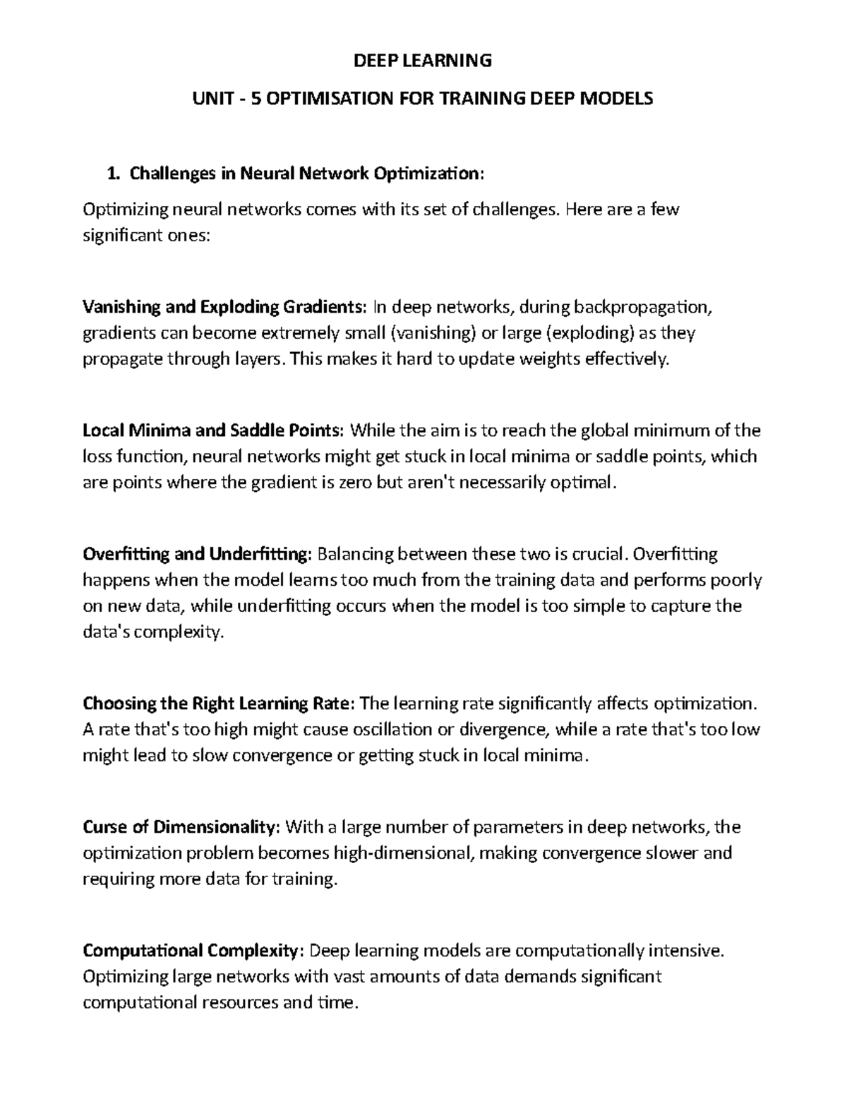 deep learning , unit 3, 5 - DEEP LEARNING UNIT - 5 OPTIMISATION FOR ...