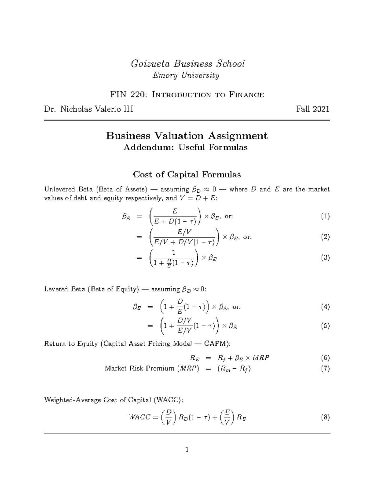 business valuation assignment