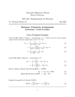 Corporate Finance WACC Practice Problem Chick Fil A - Goizueta Business ...