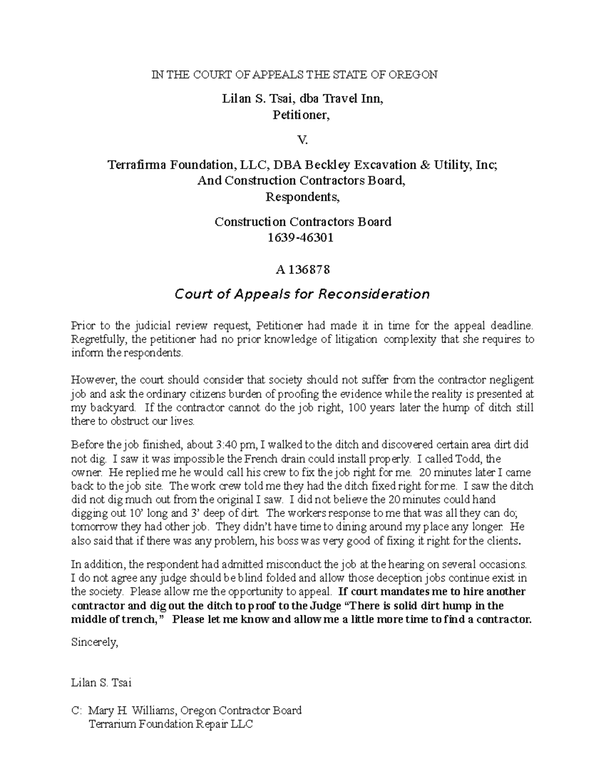 BA 226 Appeal Assignment - IN THE COURT OF APPEALS THE STATE OF OREGON ...