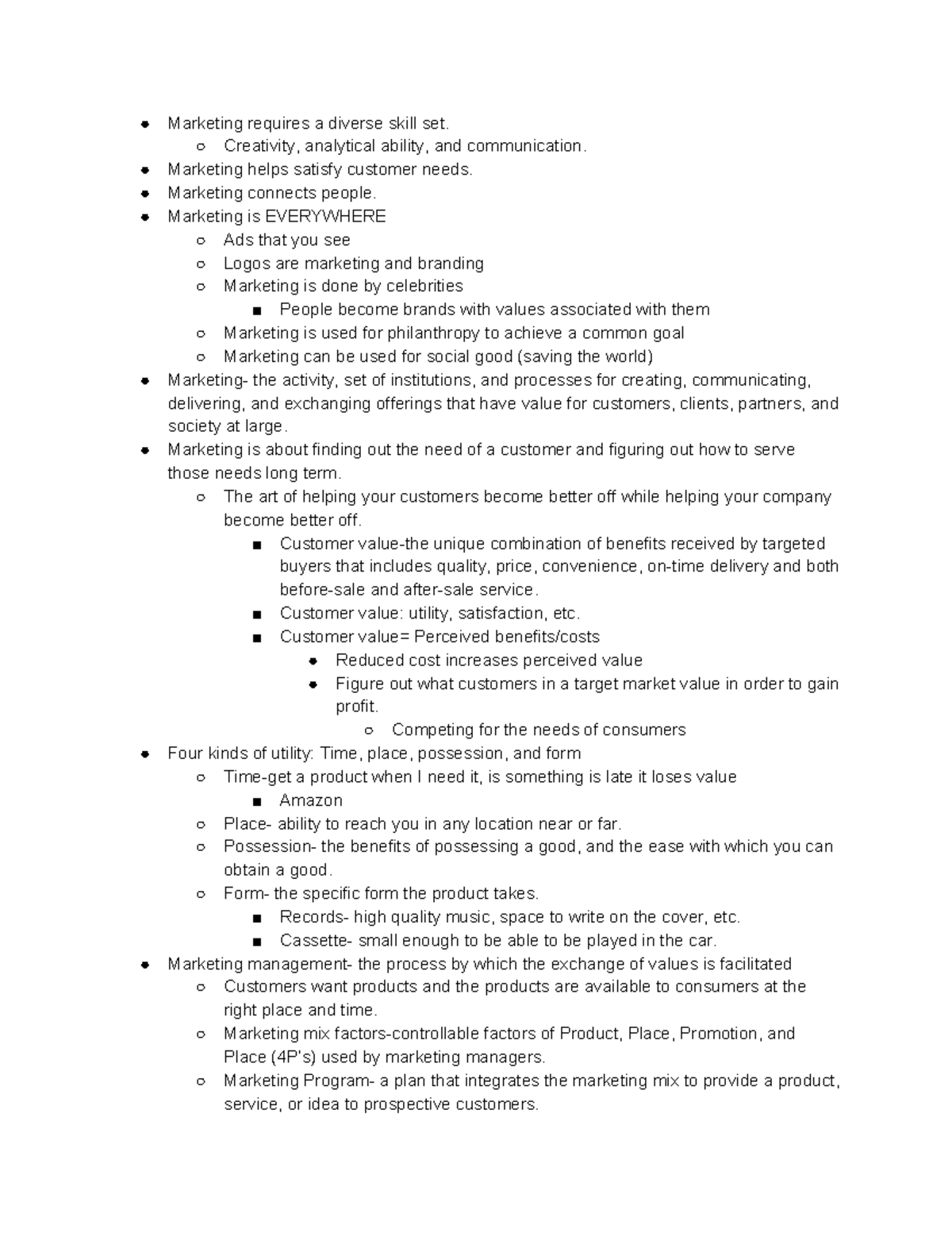 MAR 3023 Chapter 1 & 3 - Lecture Notes 1-3 - Marketing Requires A ...