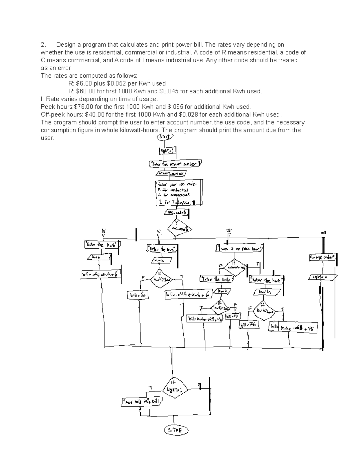 Midterm exam 2 - Design a program that calculates and print power bill ...