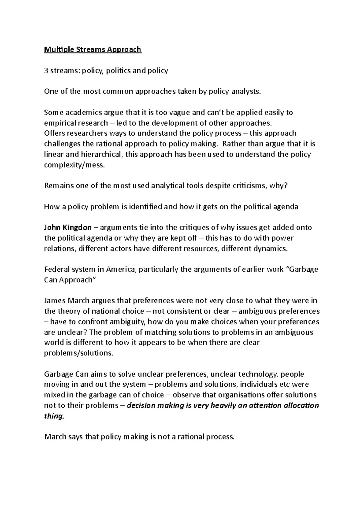 Multiple Streams Approach - Policy Analysis - Multiple Streams Approach ...