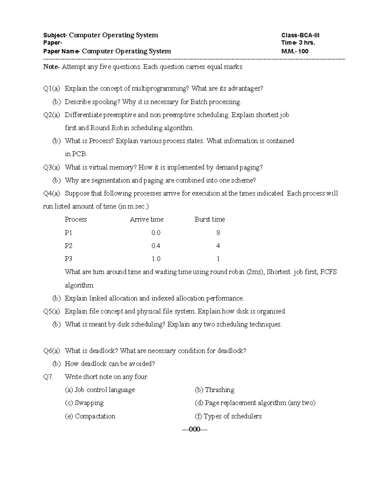 Sample/practice Exam 2016, Questions - Subject- Computer Operating ...