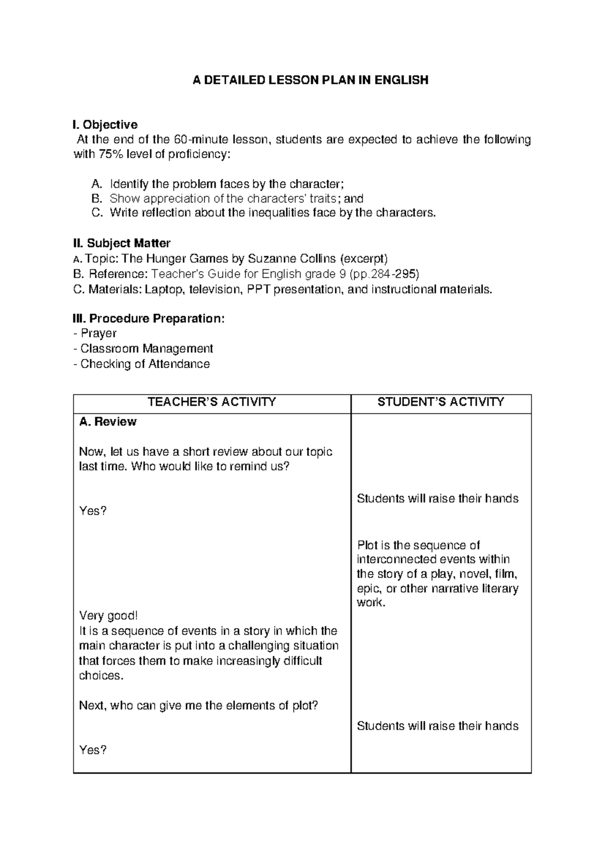 A- Detailed- Lesson-PLAN-IN- English 9 - A DETAILED LESSON PLAN IN ...