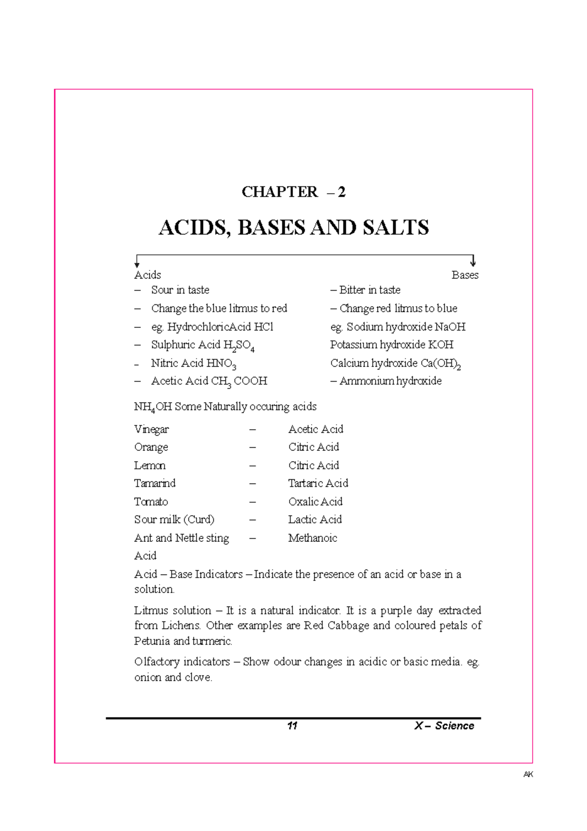 Chemistry Notes 02 Acid Bases And Salts - AK CHAPTER – 2 ACIDS, BASES ...