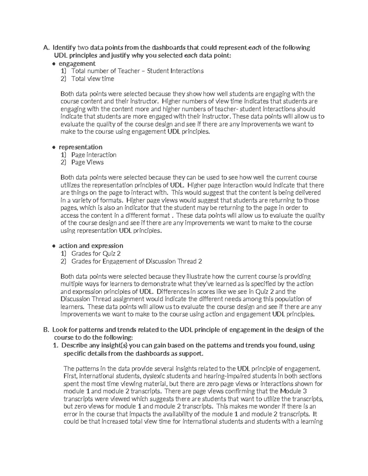 D296 Task 3 - A. Identify two data points from the dashboards that ...