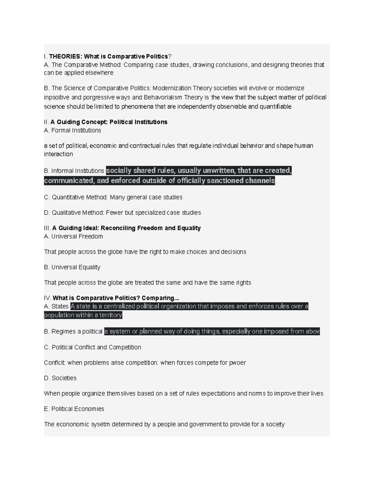 Poli Sci Chapter 1 Outline - I. THEORIES: What Is Comparative Politics ...