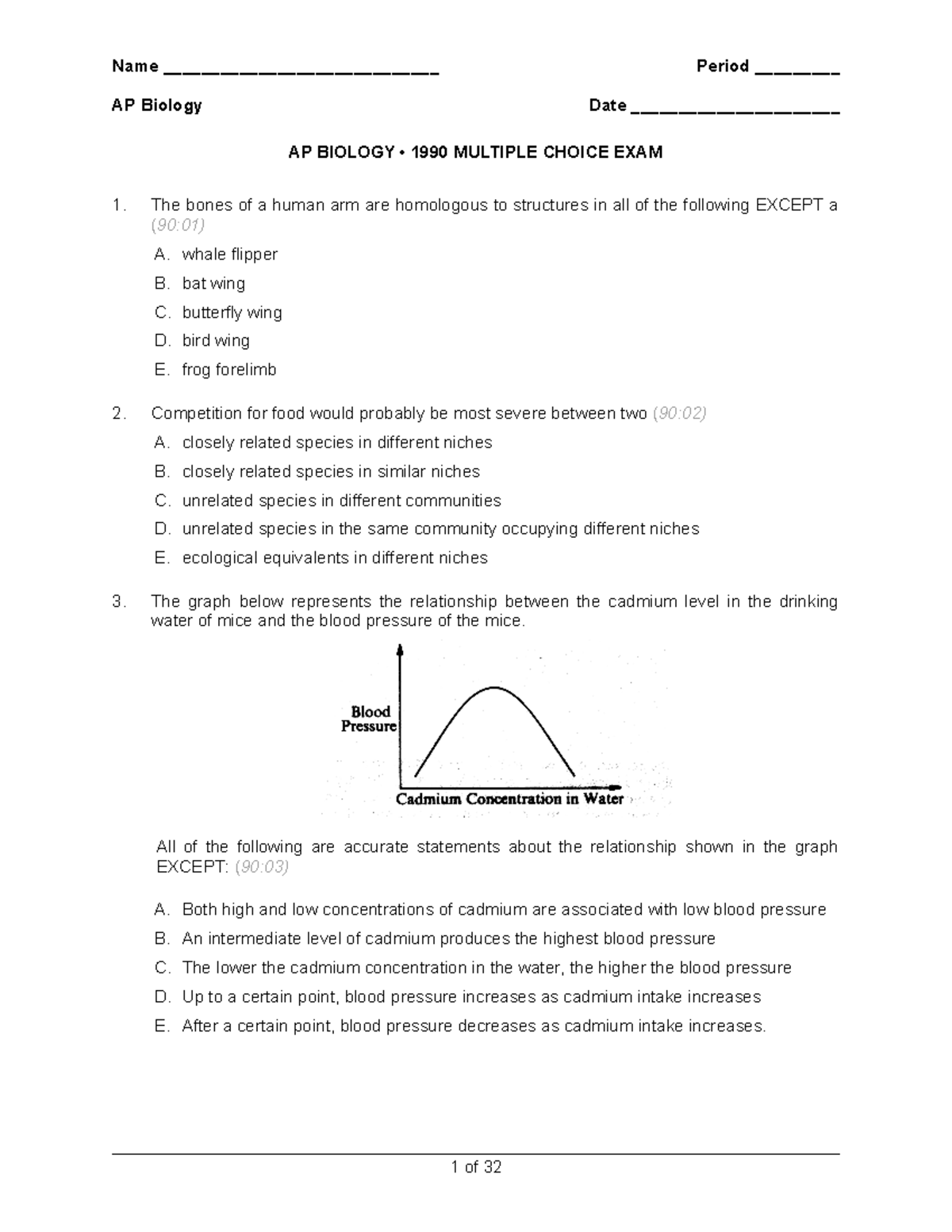 1990APBio Multiple Choice - Name _____________________________ Period ...